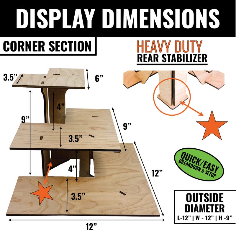TORCHED DISPLAYS Torched 3-Tier Retail Table Display Corner Stand with Shelves for Products - Portable | 3 Step Corner Display Rack for Retail Table Top  Counter Top  Craft Shows  Farmers Market  Tradeshows - Image 2